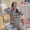 IMG 139 of Korea Korean insChequered Pajamas Women Sleeve Length Pants Cardigan Adorable Cartoon Sets Loungewear Sleepwear