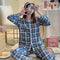 IMG 142 of Korea Korean insChequered Pajamas Women Sleeve Length Pants Cardigan Adorable Cartoon Sets Loungewear Sleepwear