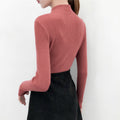 IMG 116 of Sweater T-Shirt Women Korean chic Half-Height Collar Ring Zipper insSlim Look Long Sleeved Undershirt Outerwear