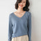 Folded V-Neck Sweater Women Thin Loose Outdoor Korean All-Matching Long Sleeved Tops Outerwear