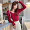 Korean Slim Look V-Neck Matching Pullover Solid Colored Casual All-Matching Sweater Women Outerwear