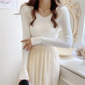 IMG 135 of Korean Slim Look V-Neck Under Pullover Solid Colored Casual All-Matching Undershirt Sweater Women Outerwear