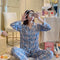 IMG 135 of Korea Korean insChequered Pajamas Women Sleeve Length Pants Cardigan Adorable Cartoon Sets Loungewear Sleepwear