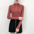 IMG 114 of Sweater T-Shirt Women Korean chic Half-Height Collar Ring Zipper insSlim Look Long Sleeved Undershirt Outerwear