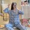 IMG 136 of Korea Korean insChequered Pajamas Women Sleeve Length Pants Cardigan Adorable Cartoon Sets Loungewear Sleepwear