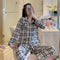 IMG 138 of Korea Korean insChequered Pajamas Women Sleeve Length Pants Cardigan Adorable Cartoon Sets Loungewear Sleepwear