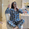 IMG 141 of Korea Korean insChequered Pajamas Women Sleeve Length Pants Cardigan Adorable Cartoon Sets Loungewear Sleepwear