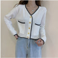 Thin Women Country High Waist Slim Look Short Single-Breasted Silk Knitted Cardigan Tops Outerwear