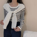 IMG 116 of Popular Trendy Short Sleeve Sweater Women Korean Western Shawl Striped Tops Outerwear