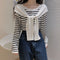 Img 1 - Popular Trendy Short Sleeve Sweater Women Korean Western Shawl Striped Tops