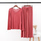 Modal Plus Size Korean V-Neck Long Sleeved Wide-legged Pants Two-Piece Sets Loungewear Sleepwear