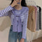 IMG 112 of Popular Trendy Short Sleeve Sweater Women Korean Western Shawl Striped Tops Outerwear