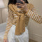Popular Trendy Short Sleeve Sweater Women Korean Western Shawl Striped Tops Outerwear