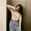 IMG 125 of Long Sleeved T-Shirt Undershirt Women Korean Loose All-Matching Solid Colored Popular Inspired Tops ins Outerwear