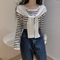 IMG 115 of Popular Trendy Short Sleeve Sweater Women Korean Western Shawl Striped Tops Outerwear