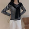 Popular Trendy Short Sleeve Sweater Women Korean Western Shawl Striped Tops Outerwear