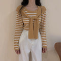 IMG 120 of Popular Trendy Short Sleeve Sweater Women Korean Western Shawl Striped Tops Outerwear
