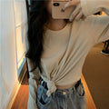IMG 123 of Long Sleeved T-Shirt Undershirt Women Korean Loose All-Matching Solid Colored Popular Inspired Tops ins Outerwear