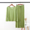 Modal Plus Size Korean V-Neck Long Sleeved Wide-legged Pants Two-Piece Sets Loungewear Sleepwear