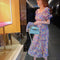 Img 5 - Purple Puff Sleeves Dress Women Summer Hem Splitted Western Floral Slimming Long Dress