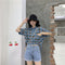 Img 2 - Short Sleeve Women insShort Korean Drawstring Bare Belly bmHigh Waist Tops Knitted Polo Tee