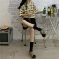 IMG 106 of Short Sleeve Women insShort Korean Drawstring Bare Belly bmHigh Waist Tops Knitted Polo Tee Outerwear