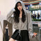 Img 2 - Tops Drawstring Hooded Sweatshirt Women Loose Korean Lazy Short Knitted Sweater