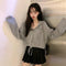 IMG 129 of Tops Drawstring Hooded Sweatshirt Women Loose Korean Lazy Short Knitted Sweater Outerwear