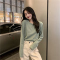 IMG 130 of Long Sleeved T-Shirt Undershirt Women Korean Loose All-Matching Solid Colored Popular Inspired Tops ins Outerwear