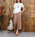Img 7 - Summer Korean Art Cotton Blend High Waist Wide Leg Pants Women Plus Size Slim Look Elastic Casual