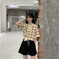 IMG 102 of Short Sleeve Women insShort Korean Drawstring Bare Belly bmHigh Waist Tops Knitted Polo Tee Outerwear