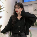 IMG 120 of Tops Drawstring Hooded Sweatshirt Women Loose Korean Lazy Short Knitted Sweater Outerwear