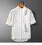 Img 6 - Summer Stand Collar Mid-Length Shirt Solid Colored Minimalist Men Loose Plus Size Three-Quarter Length Sleeves Men Shirt