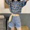 IMG 122 of Short Sleeve Women insShort Korean Drawstring Bare Belly bmHigh Waist Tops Knitted Polo Tee Outerwear