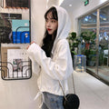Img 3 - Tops Drawstring Hooded Sweatshirt Women Loose Korean Lazy Short Knitted Sweater
