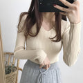 Fitted Stretchable Women Korean All-Matching Slimming Long Sleeved Sweater