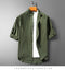 Summer Stand Collar Mid-Length Shirt Solid Colored Minimalist Men Loose Plus Size Three-Quarter Length Sleeves Men Shirt