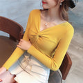 Img 4 - Slimming Long Sleeved Solid Colored V-Neck Sweater Women Pullover