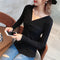 Img 7 - Slimming Long Sleeved Solid Colored V-Neck Sweater Women Pullover