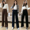 Img 2 - Wide Leg Korea Casual Women High Waist Loose Floor Length Straight Pants
