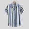 Summer Popular Europe Trendy Short Sleeve Lapel Shirt Striped Loose Outerwear