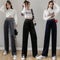 Img 2 - Wide Leg Pants Women High Waist Drape Loose Straight Slim-Look All-Matching Casual Floor Length Long Pants