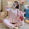 Chequered Pajamas Women Long Sleeved Lace Korean Casual Sets Sweet Look INS Princess Loungewear Sleepwear