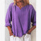 Img 6 - Women Trendy Casual Cotton Solid Colored Loose Vintage Long Sleeved V-Neck Shirt Blouse
