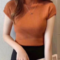 Img 12 - Half-Height Collar Women Short Sleeve Fitted Slimming Tops Sweater