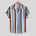 Summer Popular Europe Trendy Short Sleeve Lapel Shirt Striped Loose Outerwear