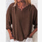 Img 8 - Women Trendy Casual Cotton Solid Colored Loose Vintage Long Sleeved V-Neck Shirt Blouse