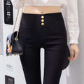 Img 1 - Three Button High Waist Outdoor Women Pants Thin Black Slim-Look Slim Fit Pencil Leggings