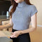 Half-Height Collar Women Short Sleeve Fitted Slimming Tops Sweater