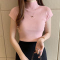Img 1 - Half-Height Collar Women Short Sleeve Fitted Slimming Tops Sweater